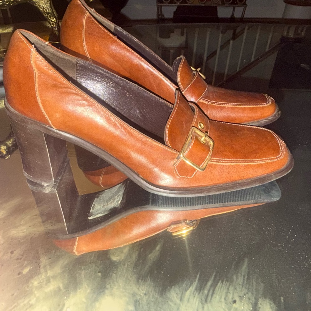 Vintage Coach Cognac Brown Leather Women's Loafer heels